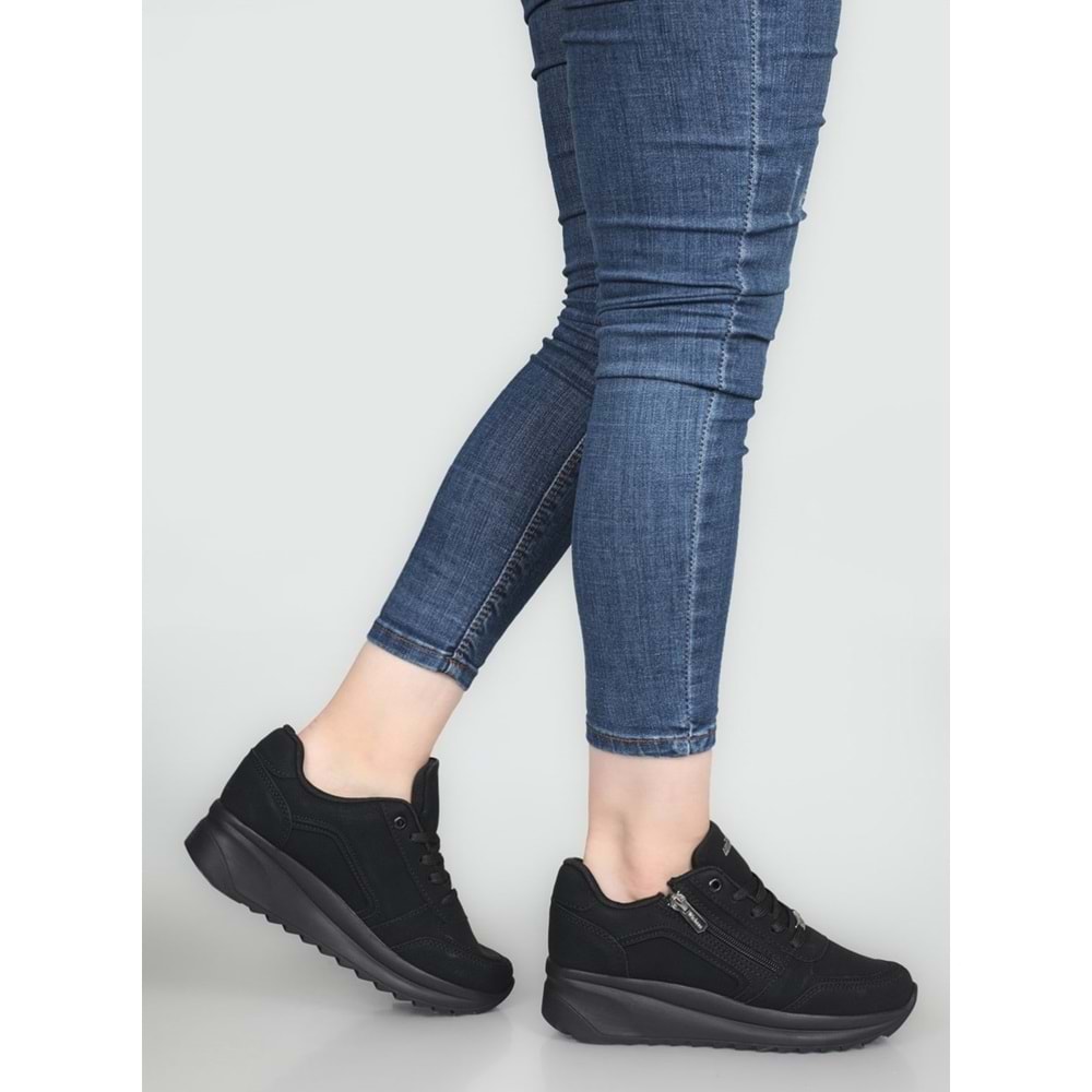 Konfores 1662 Anatomik Tabanlı Fermuarlı Bayan Sneakers Ayakkabı - NKT01662-siyah nubuk-39