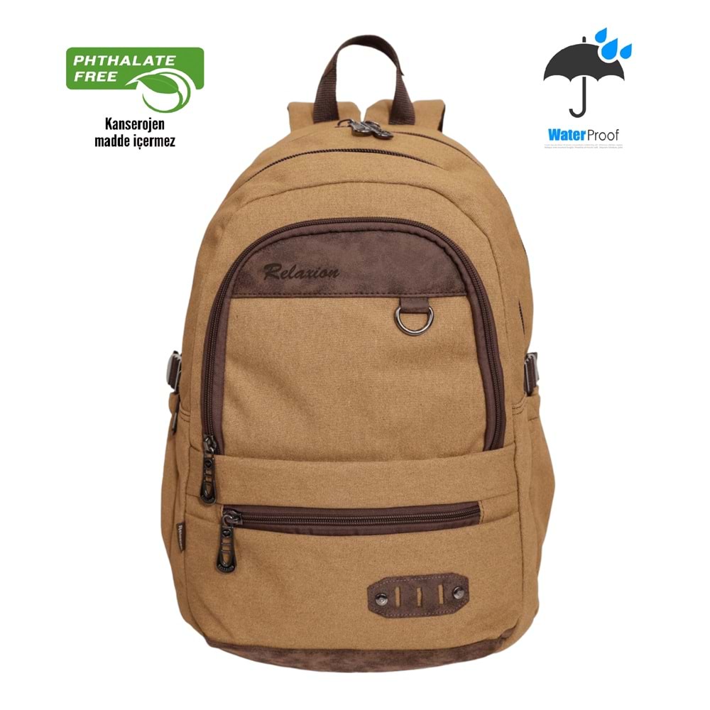 Konfores 1672 Unisex Anatomik Sırtlı Laptop Bölmeli Seyehat Spor ve Okul Çantası - NKT01672-Hardal-TEK EBAT