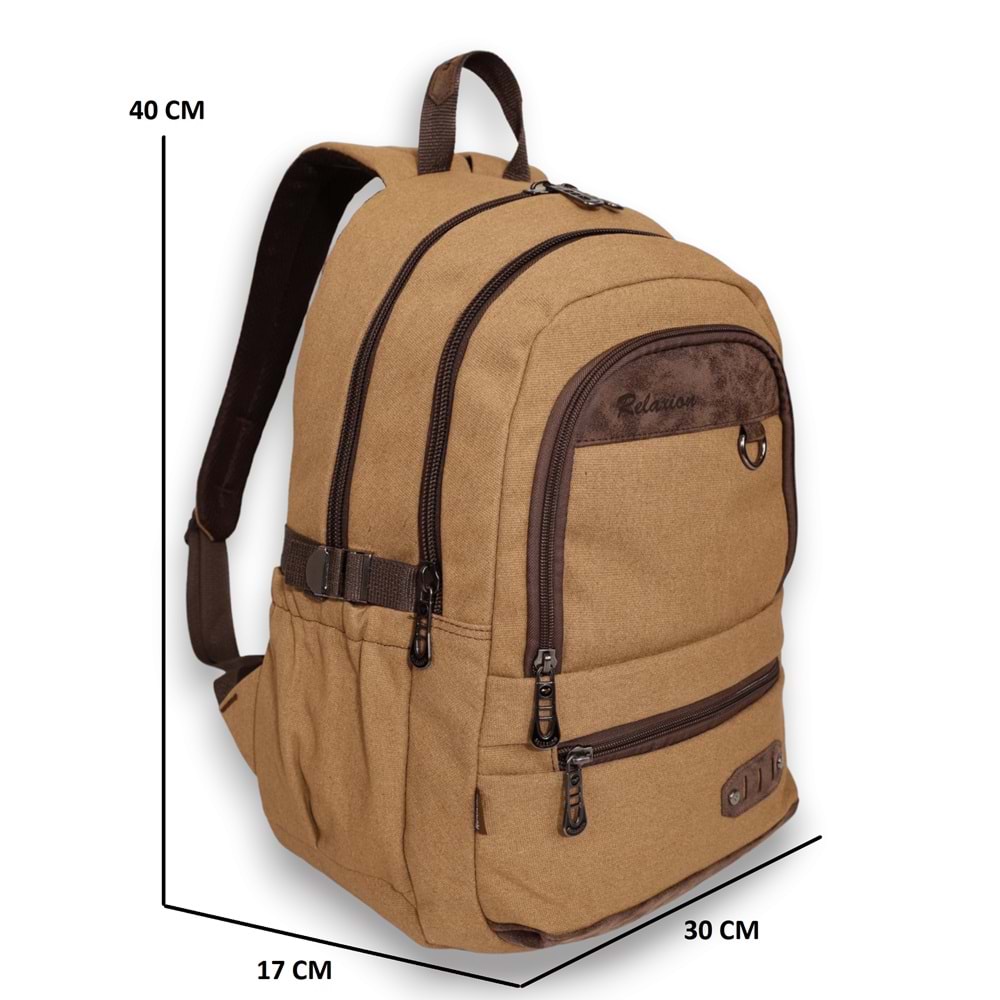 Konfores 1672 Unisex Anatomik Sırtlı Laptop Bölmeli Seyehat Spor ve Okul Çantası - NKT01672-Hardal-TEK EBAT