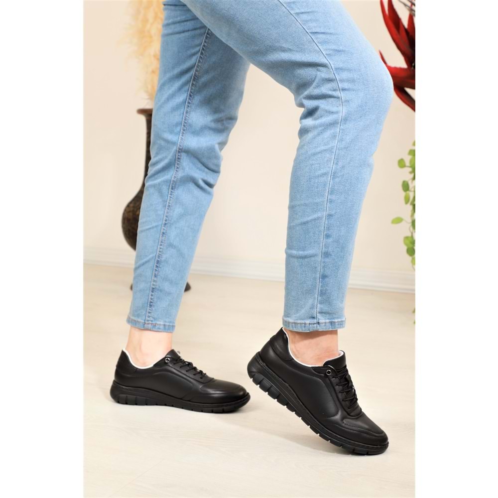 Konfores 1684 Hakiki Deri Anatomik Tabanlı Bayan Günlük Ayakkabı - NKT01684-siyah-40