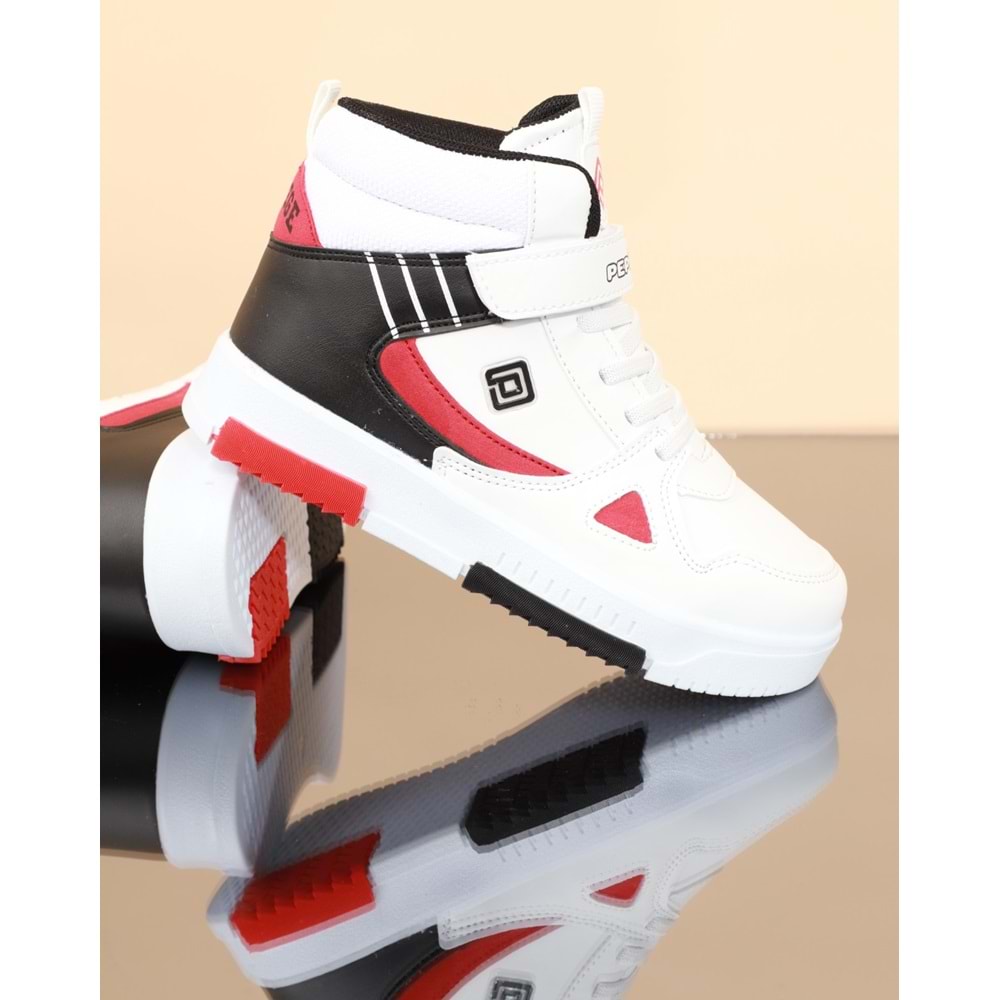 Kidessa 1688 Anatomik Tabanlı Unisex Çocuk Boğazlı Sneakers Ayakkabı - NKT01688-beyaz kırmızı-32