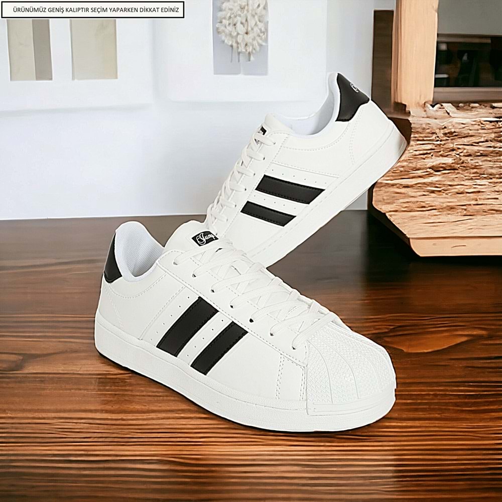 Konfores 1705-28787 Anatomik Tabanlı Unisex Süperstar Modeli Sneakers Ayakkabı - NKT01705-beyaz siyah-40