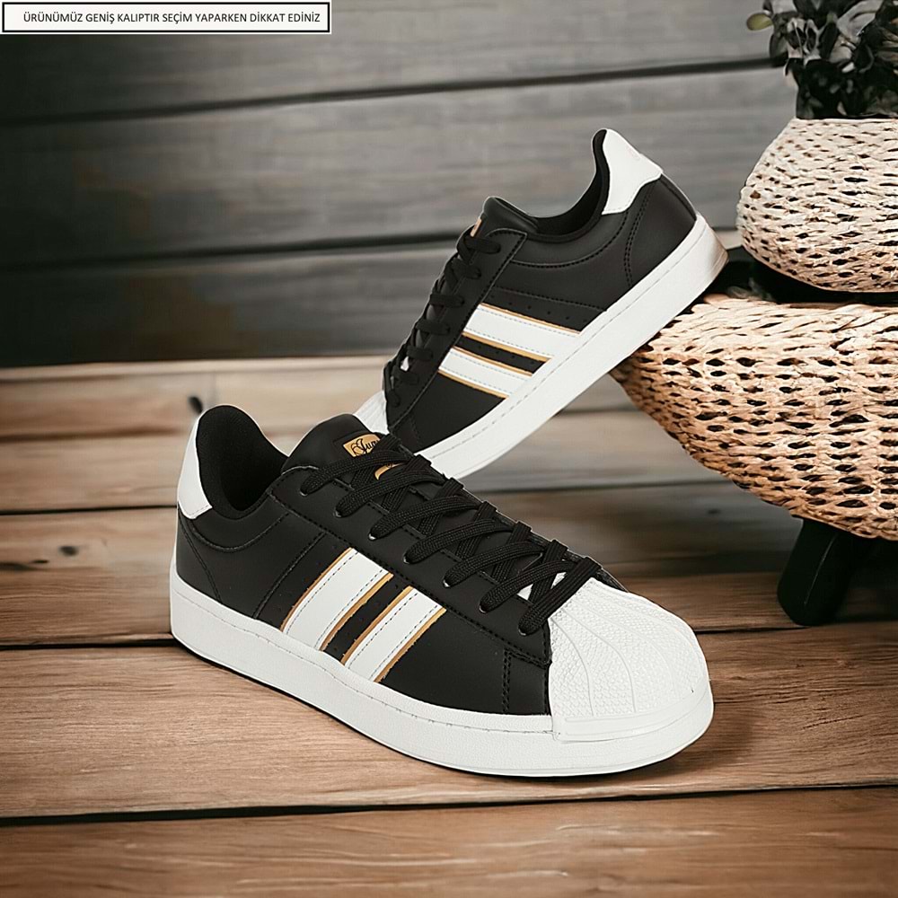Konfores 1705-28787 Anatomik Tabanlı Unisex Süperstar Modeli Sneakers Ayakkabı - NKT01705-siyah beyaz-40