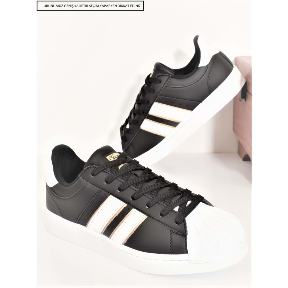 Konfores 1705-28787 Anatomik Tabanlı Unisex Süperstar Modeli Sneakers Ayakkabı - NKT01705-siyah beyaz-44