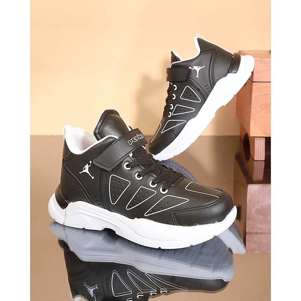 Kidessa 1718 Ultra Hafif Anatomik Tabanlı Unisex Çocuk Basketbol Ayakkabısı - NKT01718-siyah beyaz-32