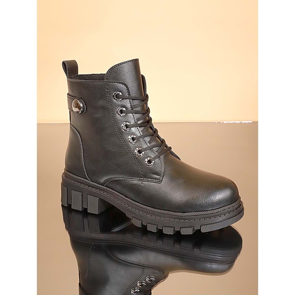 Konfores 1720-209051 Kauçuk Tabanlı Bayan Postal Spor Bot - NKT01720-siyah-38