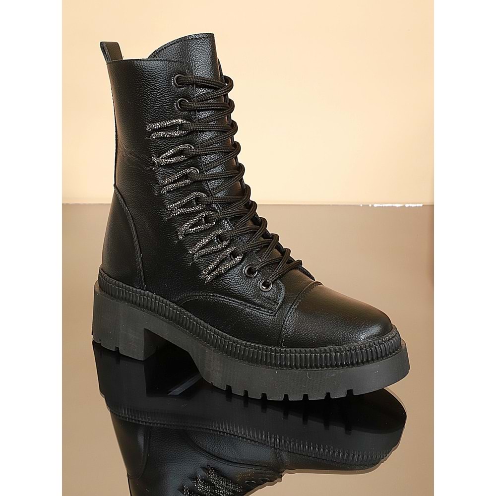 Konfores 1722-378084 Kauçuk Tabanlı Bayan Postal Spor Bot - NKT01722-siyah-39