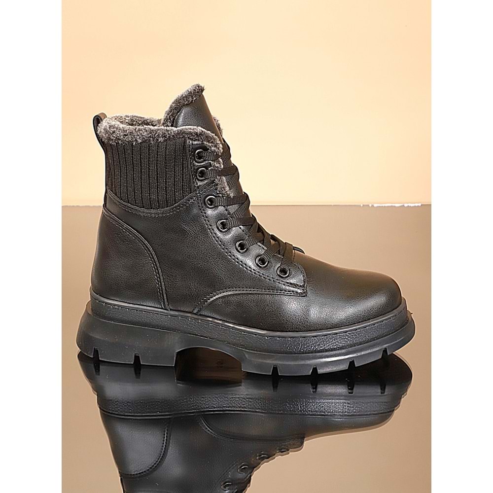 Konfores 1723-507003 Kauçuk Tabanlı Bayan Postal Spor Bot - NKT01723-siyah-40