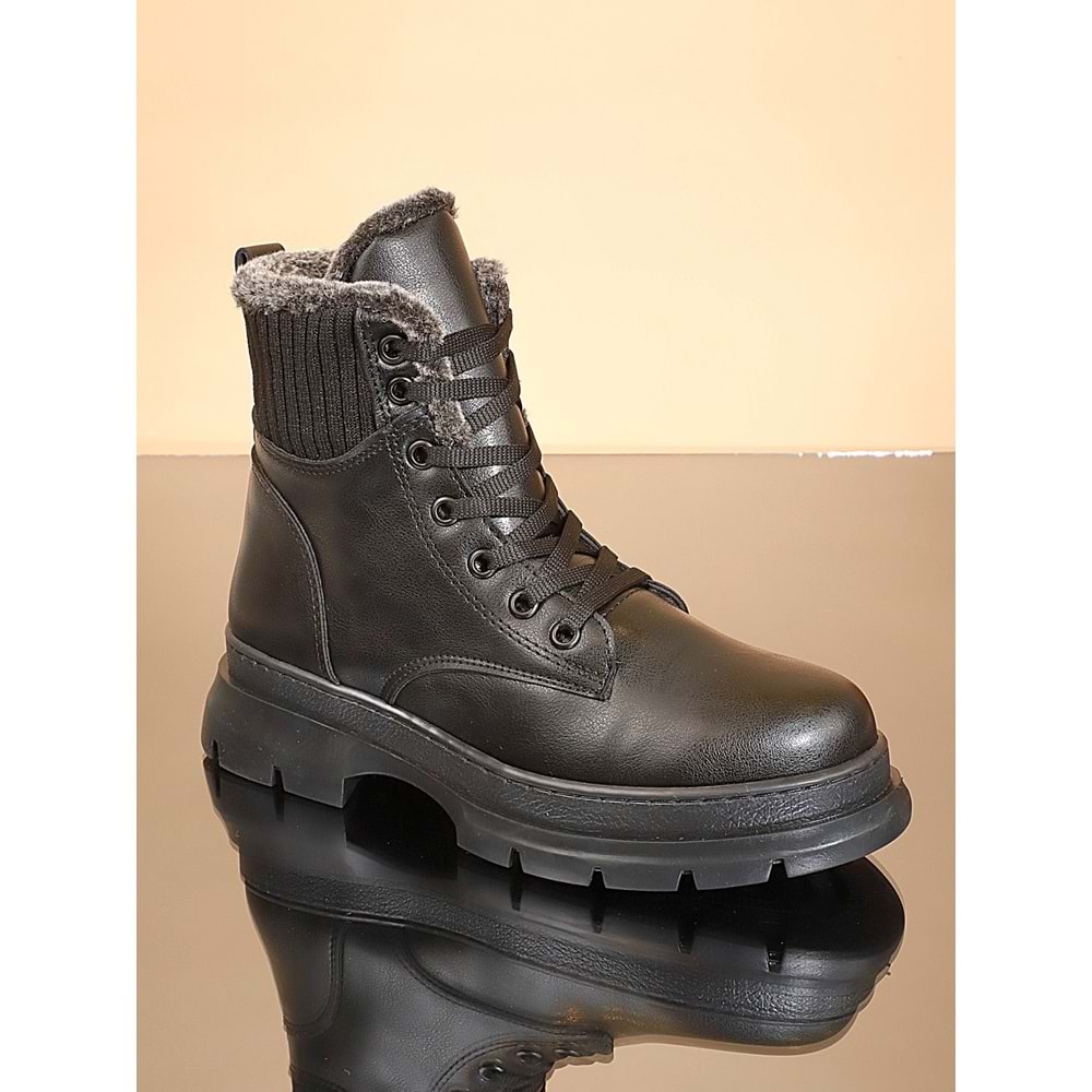 Konfores 1723-507003 Kauçuk Tabanlı Bayan Postal Spor Bot - NKT01723-siyah-40