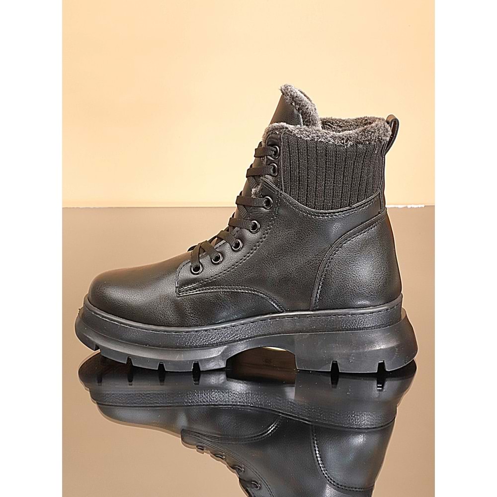 Konfores 1723-507003 Kauçuk Tabanlı Bayan Postal Spor Bot - NKT01723-siyah-40