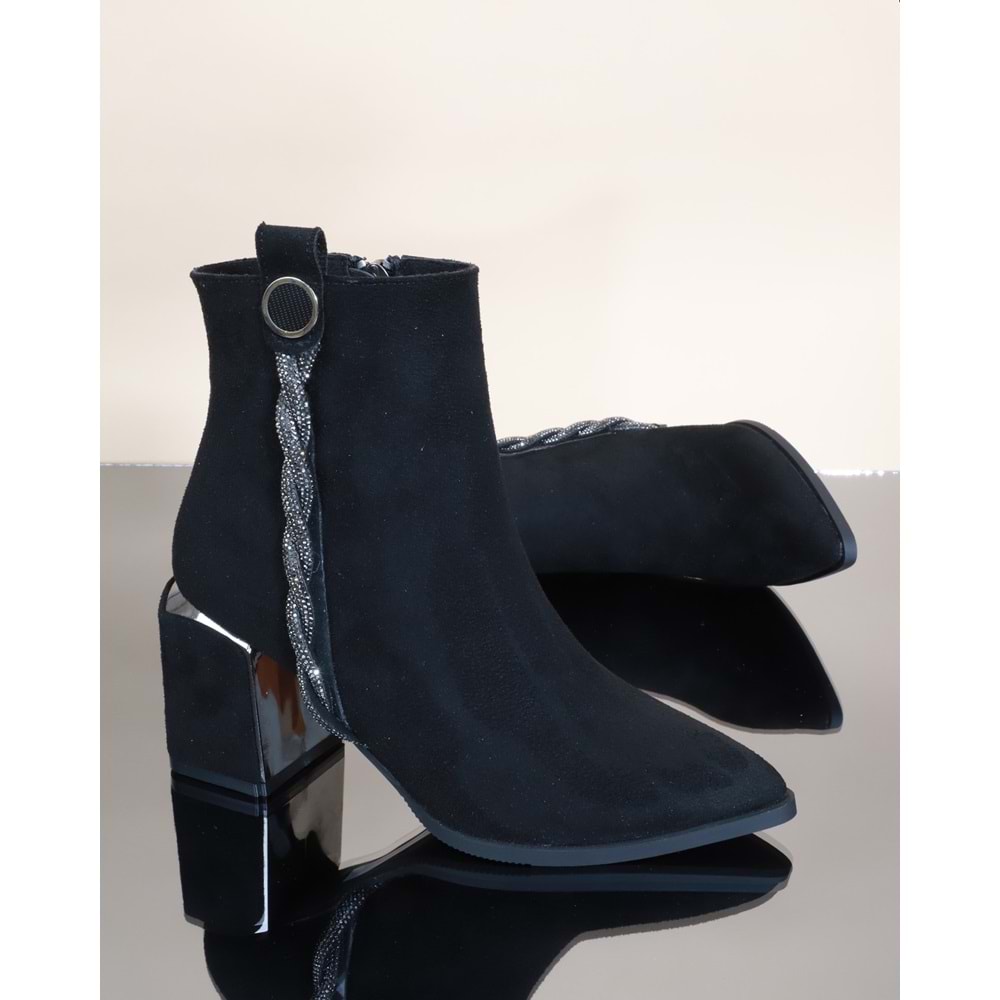 Konfores 1732-248027 Tpu Tabanlı Ayna Ökçeli Bayan Klasik Bot - NKT01732-siyah nubuk-40