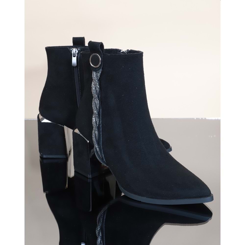 Konfores 1732-248027 Tpu Tabanlı Ayna Ökçeli Bayan Klasik Bot - NKT01732-siyah nubuk-40