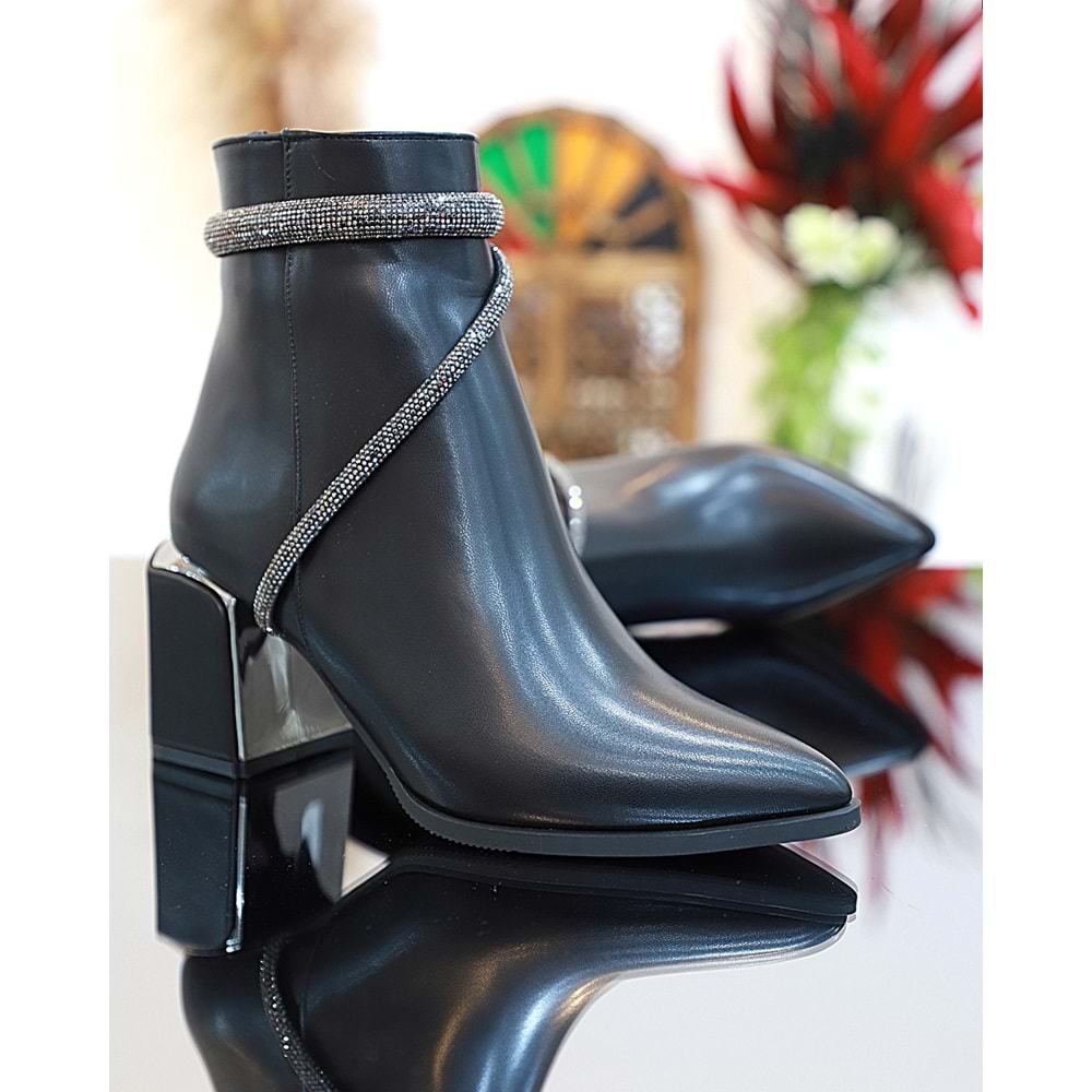 Konfores 1761-248028 Tpu Tabanlı Ayna Ökçeli Bayan Klasik Bot - NKT01761-siyah-36