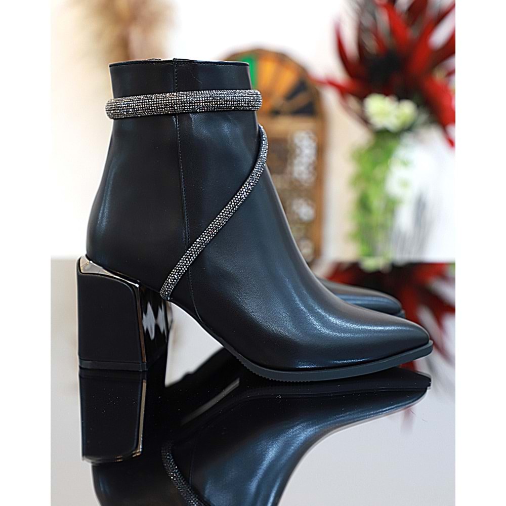 Konfores 1761-248028 Tpu Tabanlı Ayna Ökçeli Bayan Klasik Bot - NKT01761-siyah-36