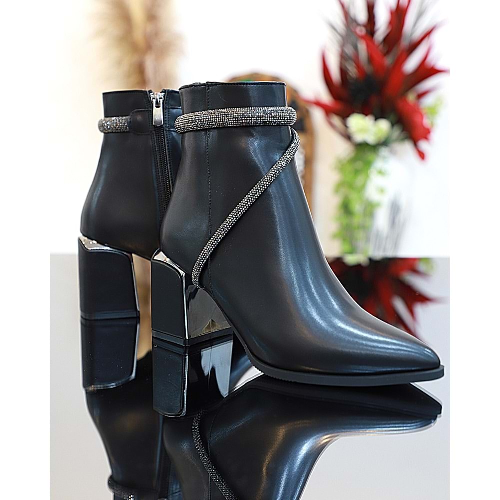 Konfores 1761-248028 Tpu Tabanlı Ayna Ökçeli Bayan Klasik Bot - NKT01761-siyah-40