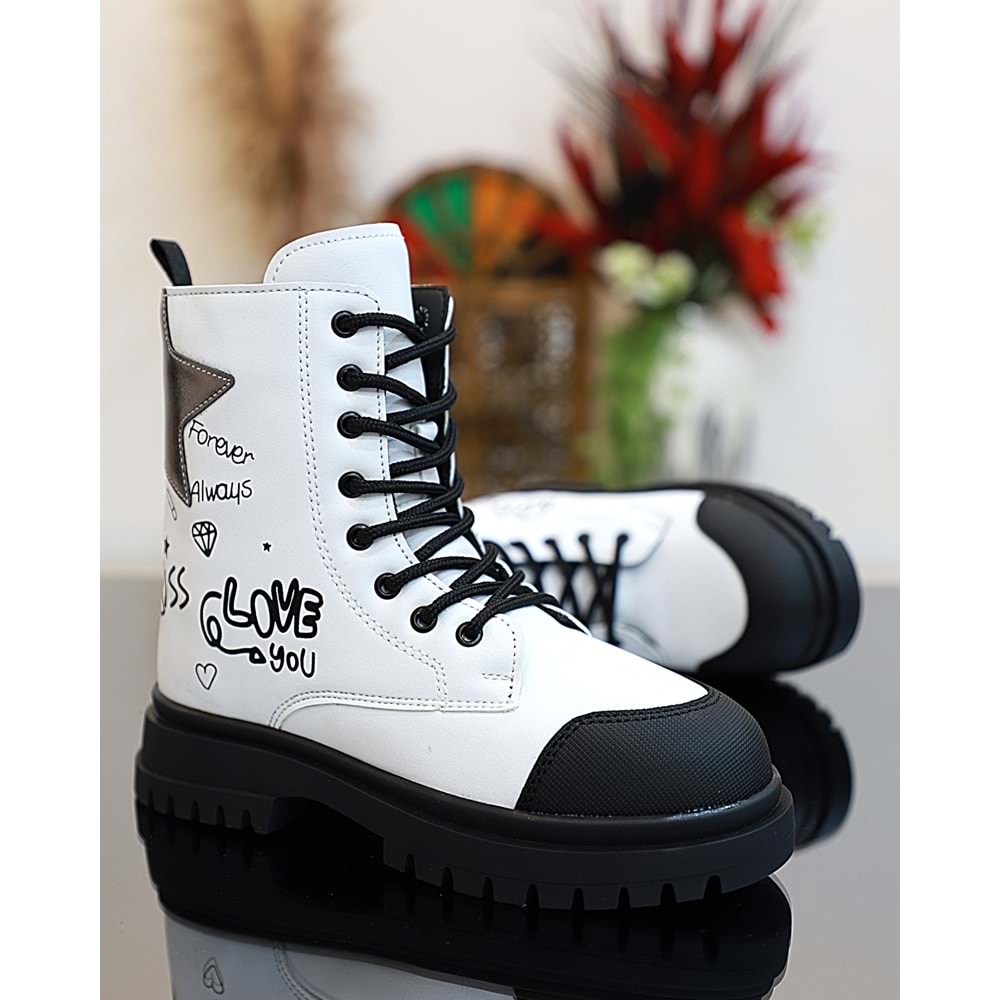 Kidessa 1763 Anatomik Tabanlı Kız Çocuk Postal Bot - NKT01763-BEYAZ-30