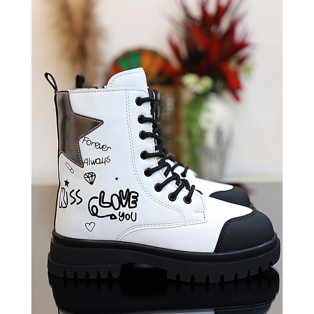 Kidessa 1763 Anatomik Tabanlı Kız Çocuk Postal Bot - NKT01763-BEYAZ-30