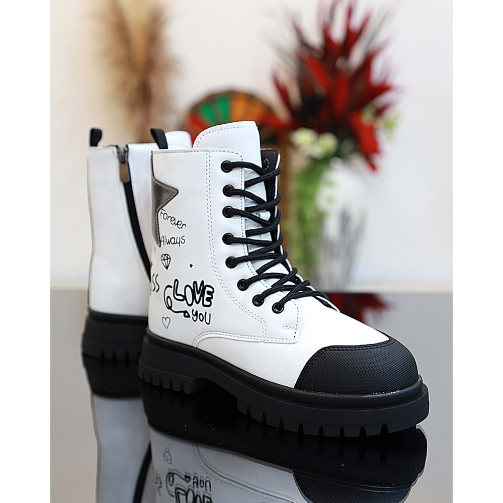 Kidessa 1763 Anatomik Tabanlı Kız Çocuk Postal Bot - NKT01763-BEYAZ-30