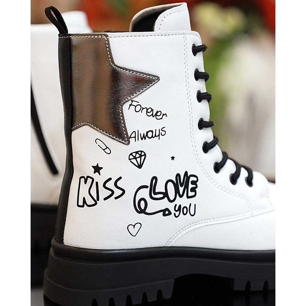 Kidessa 1763 Anatomik Tabanlı Kız Çocuk Postal Bot - NKT01763-BEYAZ-30