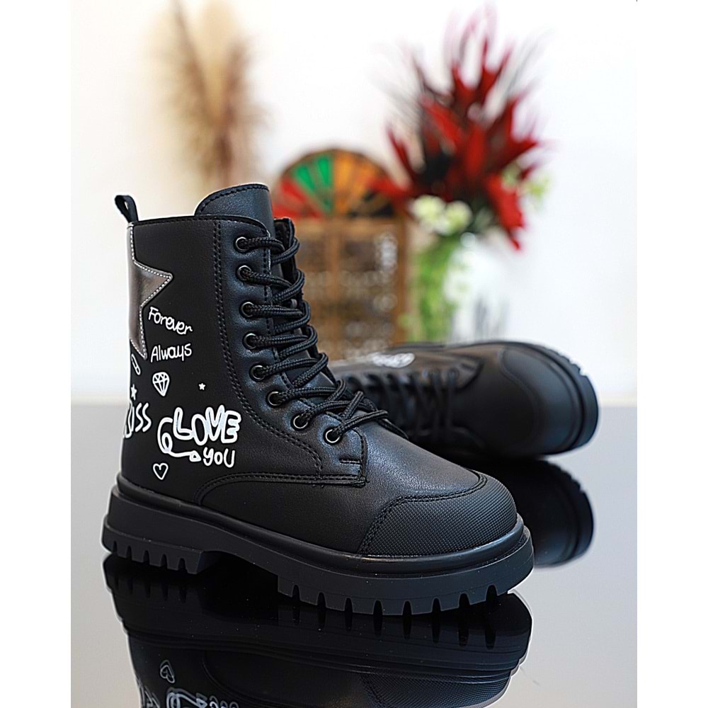 Kidessa 1763 Anatomik Tabanlı Kız Çocuk Postal Bot - NKT01763-siyah-29