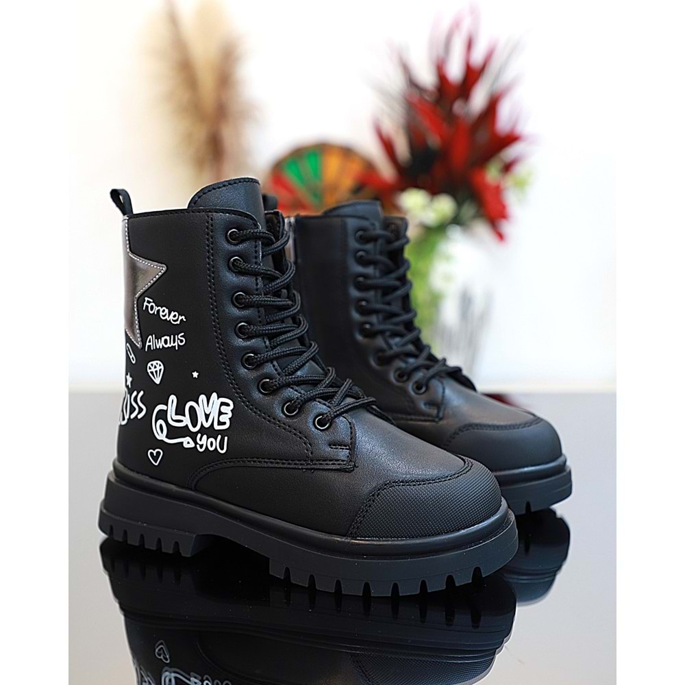 Kidessa 1763 Anatomik Tabanlı Kız Çocuk Postal Bot - NKT01763-siyah-29