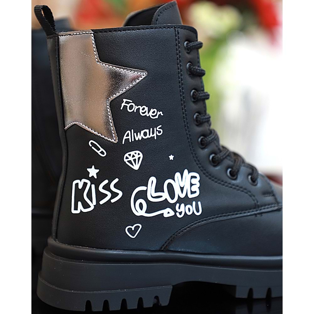 Kidessa 1763 Anatomik Tabanlı Kız Çocuk Postal Bot - NKT01763-siyah-29