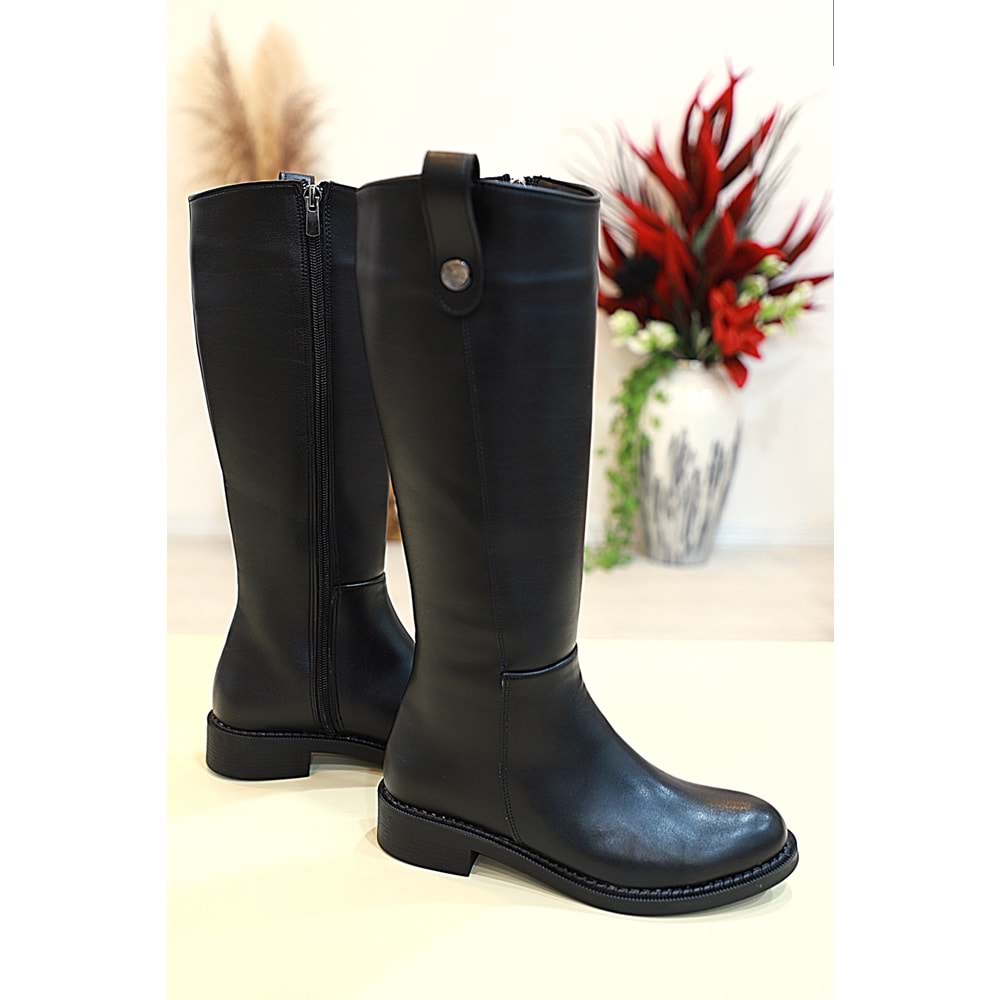 Konfores 1773-224536 Kauçuk Tabanlı Fermuarlı Bayan Uzun Çizme - NKT01773-siyah-36
