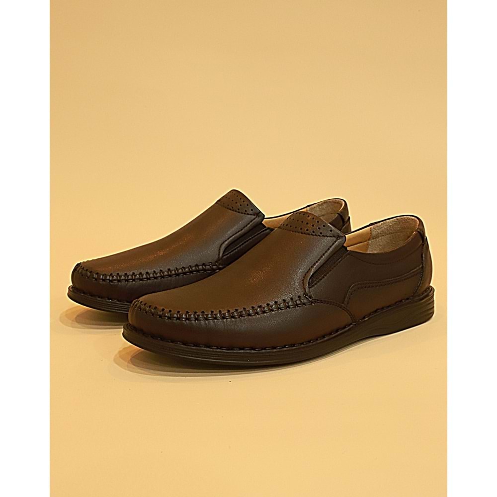 Konfores 1798 Hakiki Deri Anatomik Tabanlı Erkek Günlük Ayakkabı - NKT01798-Kahve Bağsız-40