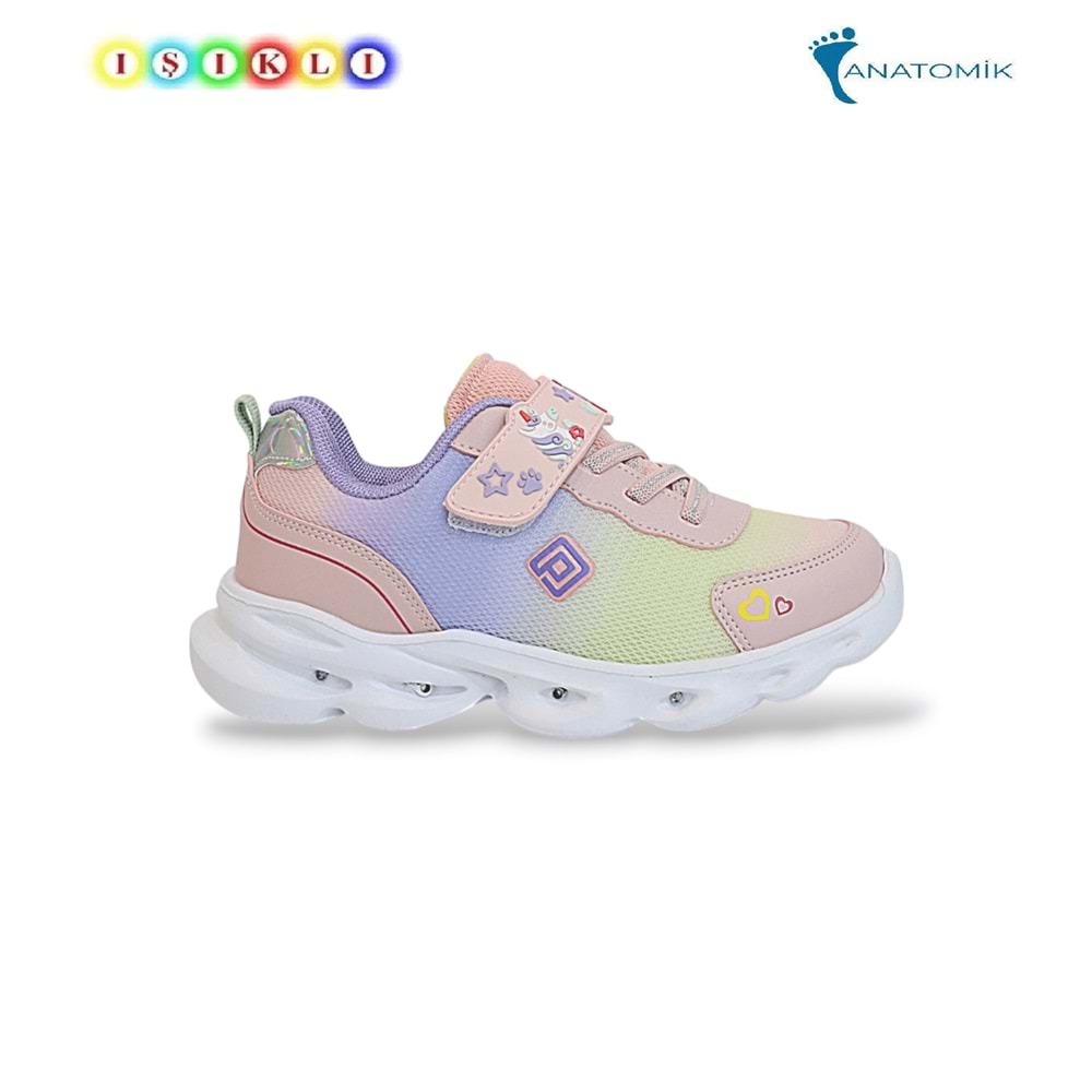 Kidessa 1809 Anatomik Tabanlı Işıklı Kız Çocuk Günlük Spor Ayakkabı - NKT01809-PUDRA-27