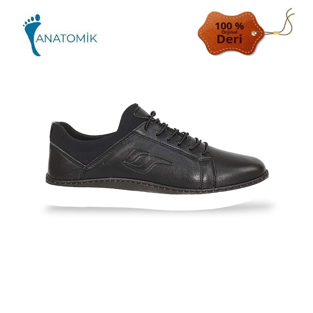 Konfores 1833-346520 Hakiki Deri Anatomik Tabanlı Erkek Sneakers Ayakkabı - NKT01833-siyah beyaz-42