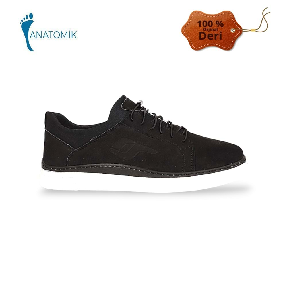 Konfores 1833-346520 Hakiki Deri Anatomik Tabanlı Erkek Sneakers Ayakkabı - NKT01833-siyah nubuk-43