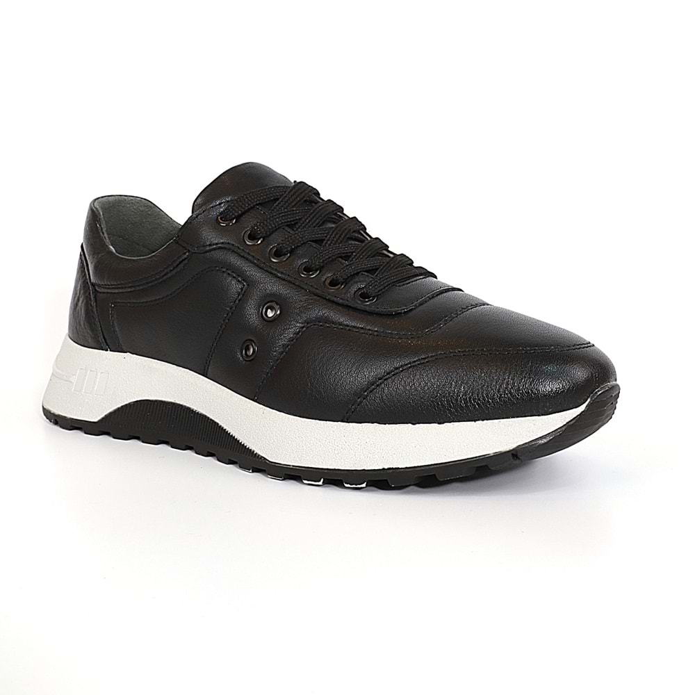 Konfores 1835-346497 Hakiki Deri Anatomik Tabanlı Erkek Sneakers Ayakkabı - NKT01835-siyah-40