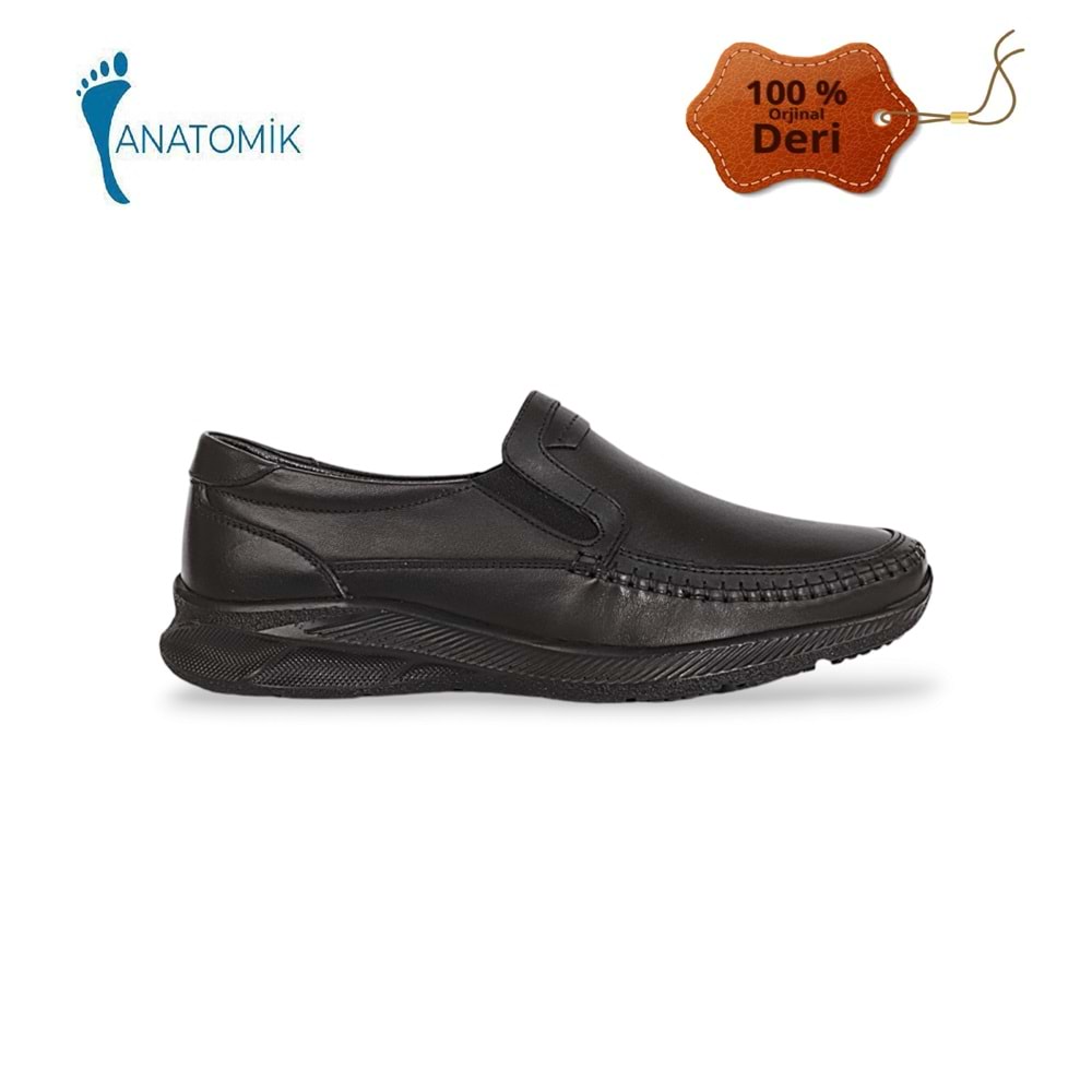 Konfores 1846 Hakiki Deri Anatomik Tabanlı Erkek Günlük Ayakkabı - NKT01846-Siyah Bağcıksız-40