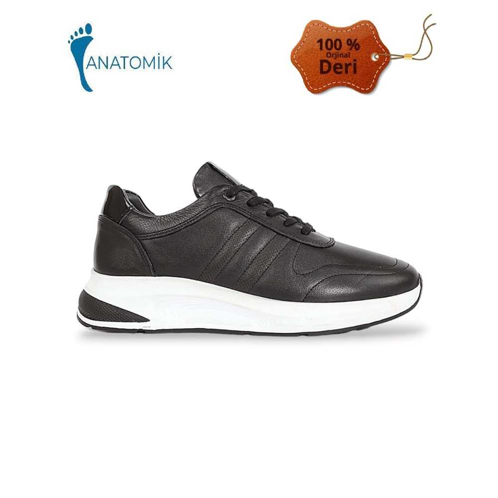 Konfores 1866-221089 Hakiki Deri Anatomik Tabanlı Erkek Sneakers Ayakkabı - NKT01866-siyah beyaz-43