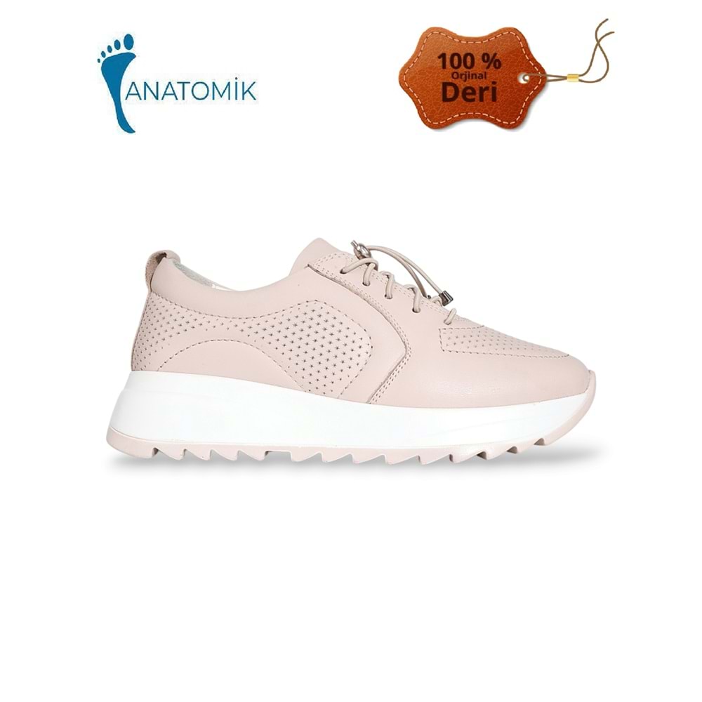 Konfores 1921-346538 Hakiki Deri Anatomik Tabanlı Kadın Sneakers Ayakkabı - NKT01921-BEJ-40