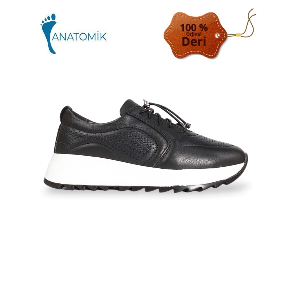 Konfores 1921-346538 Hakiki Deri Anatomik Tabanlı Kadın Sneakers Ayakkabı - NKT01921-siyah-38