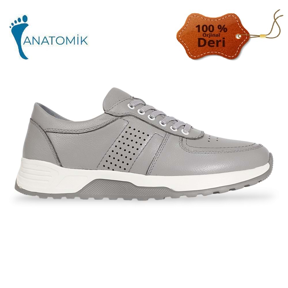 Konfores 1933-577394 Hakiki Deri Anatomik Tabanlı Erkek Günlük Ayakkabı - NKT01933-gri-40