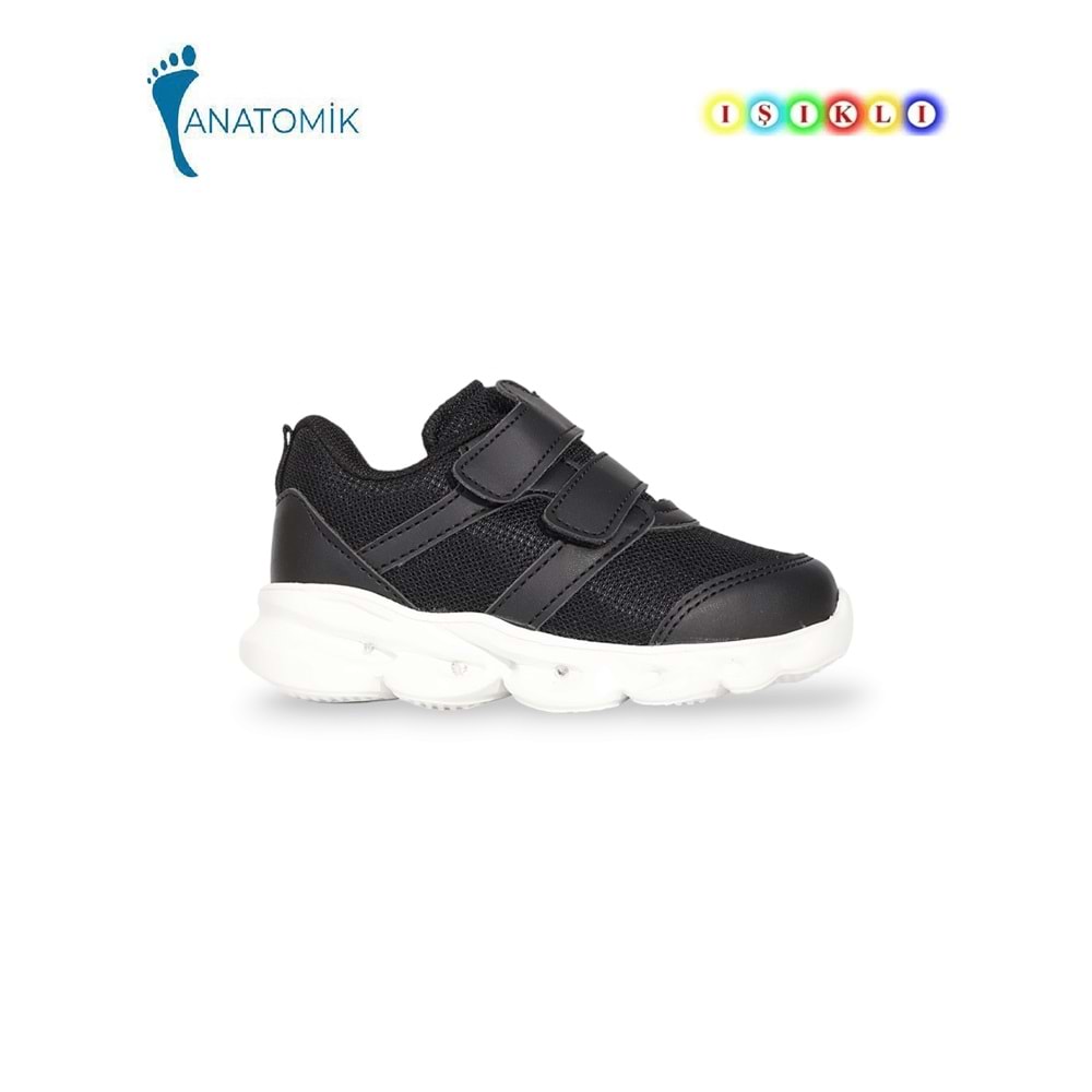 Kidessa 1942 Işıklı İlkadım Bebek Günlük Spor Ayakkabı - NKT01942-siyah beyaz-22