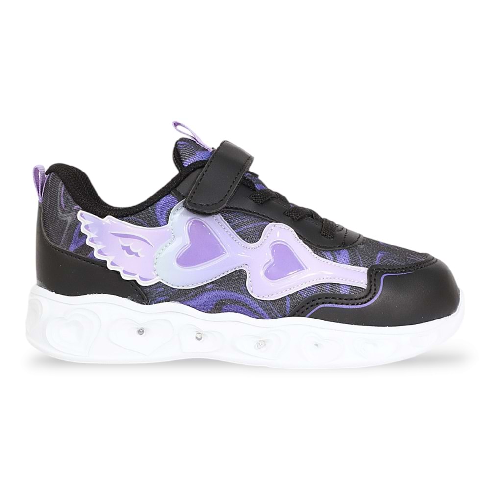 Kidessa 1962 Işıklı Anatomik Tabanlı Çocuk Günlük Spor Ayakkabı - NKT01962-siyah mor-30