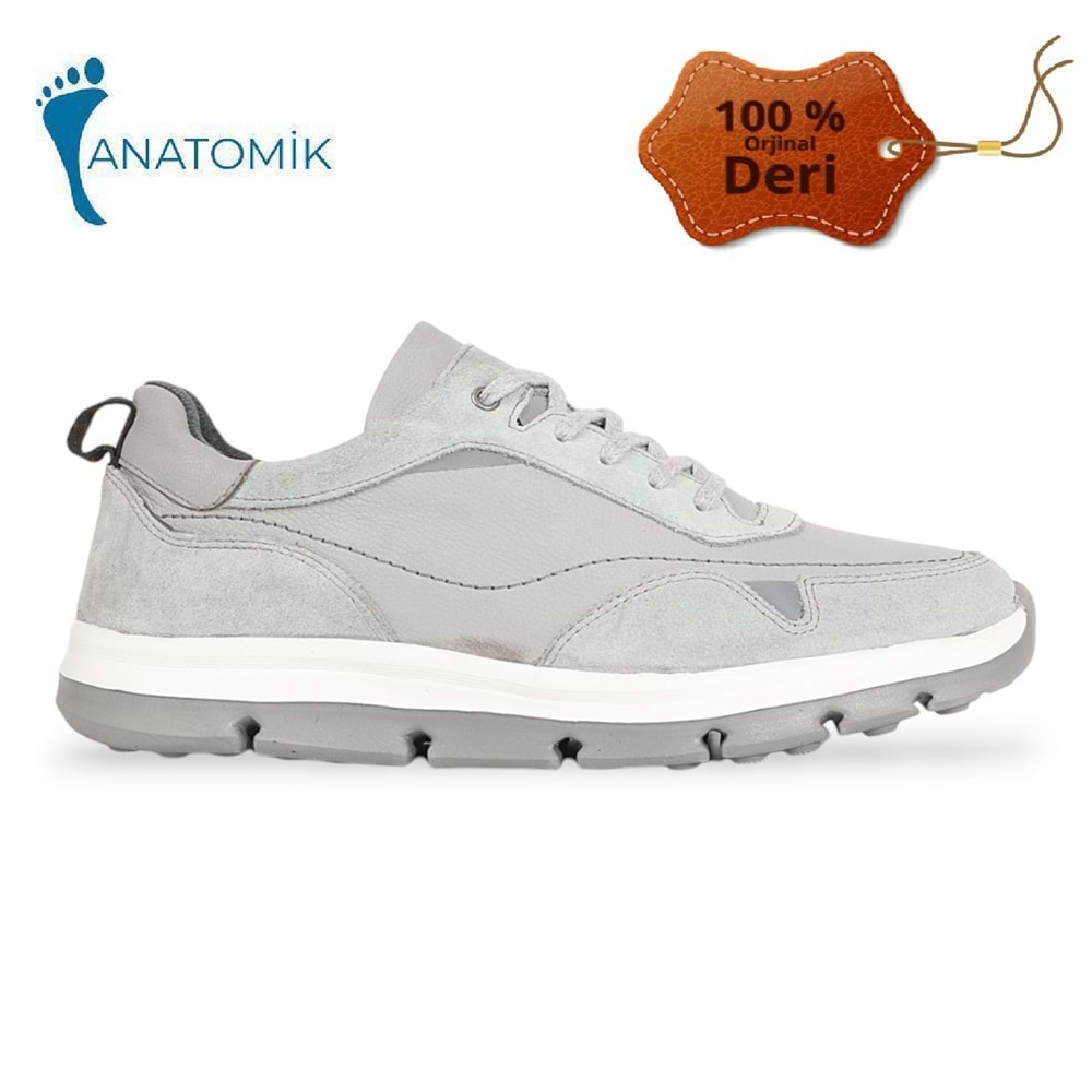 Konfores 1964-479363 Hakiki Deri Anatomik Tabanlı Erkek Günlük Ayakkabı - NKT01964-gri-42