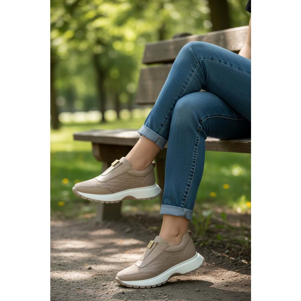 Konfores 1965-273061 Hakiki Deri Anatomik Tabanlı Kadın Sneakers Ayakkabı - NKT01965-BEJ-37