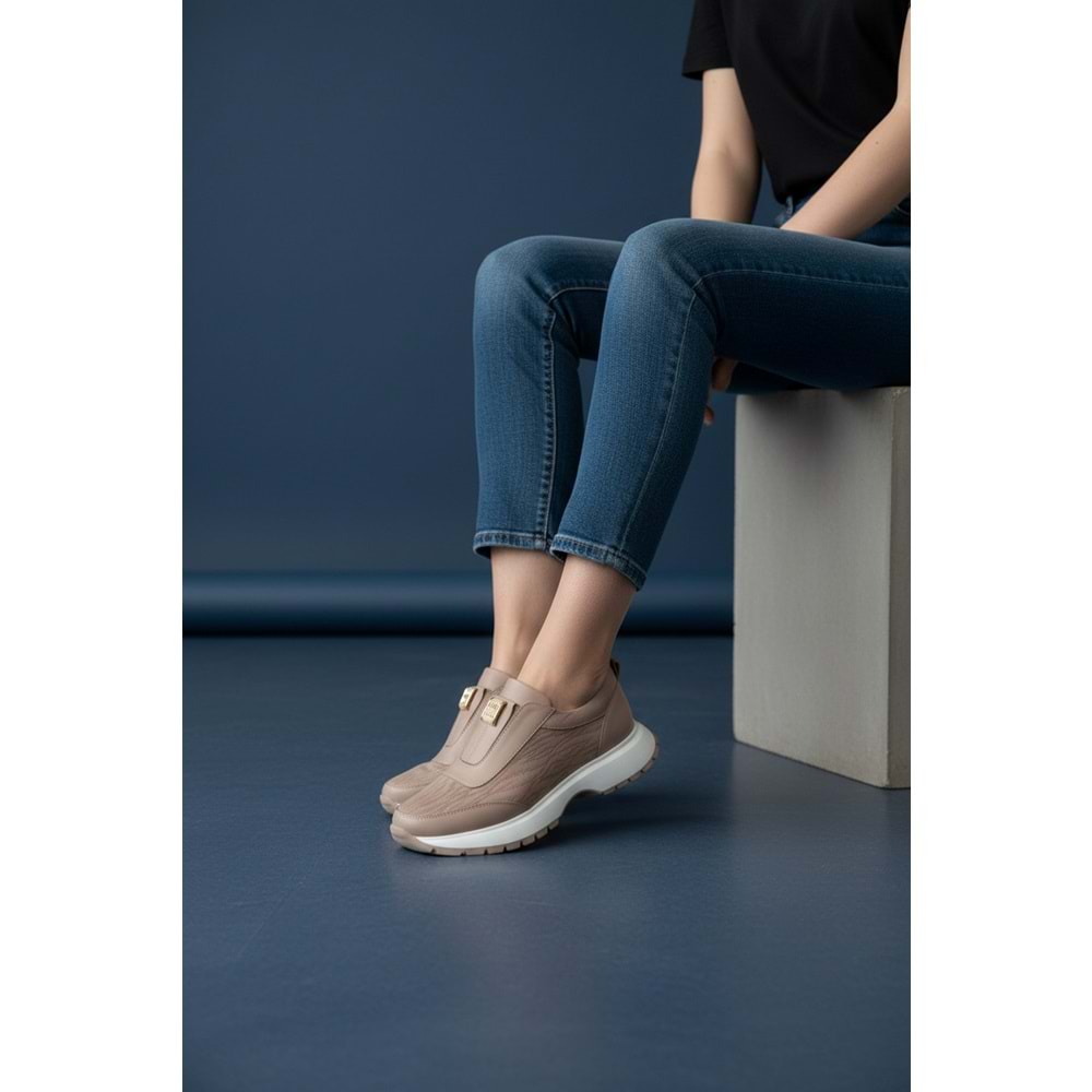 Konfores 1965-273061 Hakiki Deri Anatomik Tabanlı Kadın Sneakers Ayakkabı - NKT01965-BEJ-37