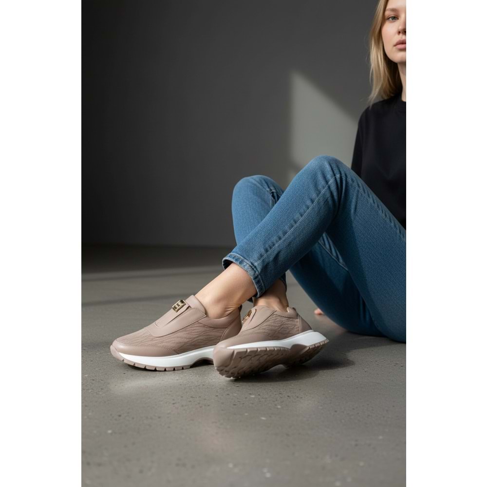 Konfores 1965-273061 Hakiki Deri Anatomik Tabanlı Kadın Sneakers Ayakkabı - NKT01965-BEJ-37