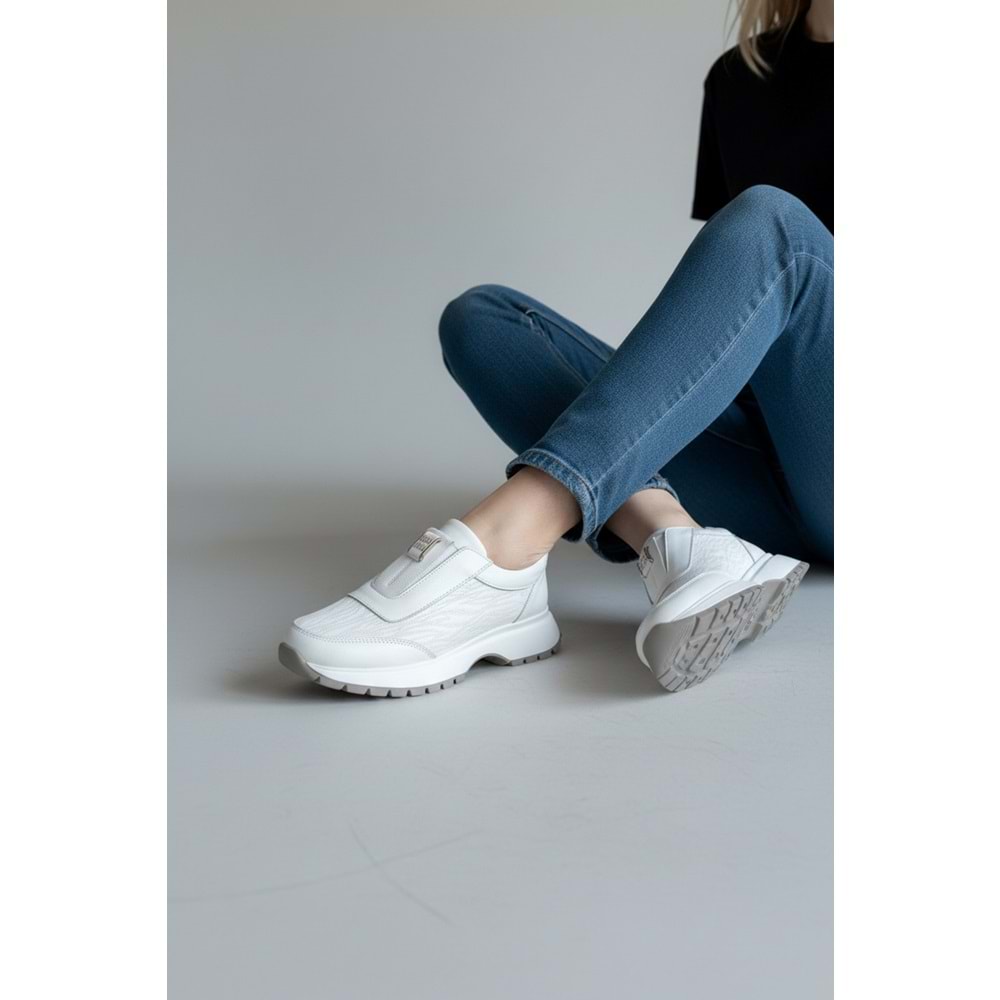 Konfores 1965-273061 Hakiki Deri Anatomik Tabanlı Kadın Sneakers Ayakkabı - NKT01965-BEYAZ-38