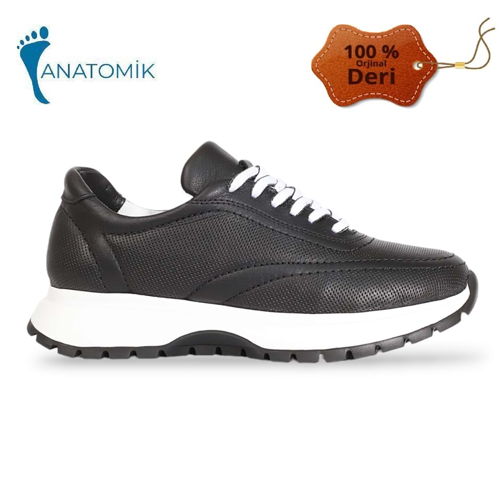 Konfores 1965-273061 Hakiki Deri Anatomik Tabanlı Kadın Sneakers Ayakkabı - NKT01965-siyah beyaz-36