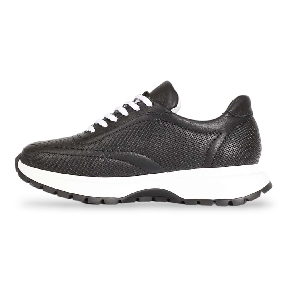 Konfores 1965-273061 Hakiki Deri Anatomik Tabanlı Kadın Sneakers Ayakkabı - NKT01965-siyah beyaz-36