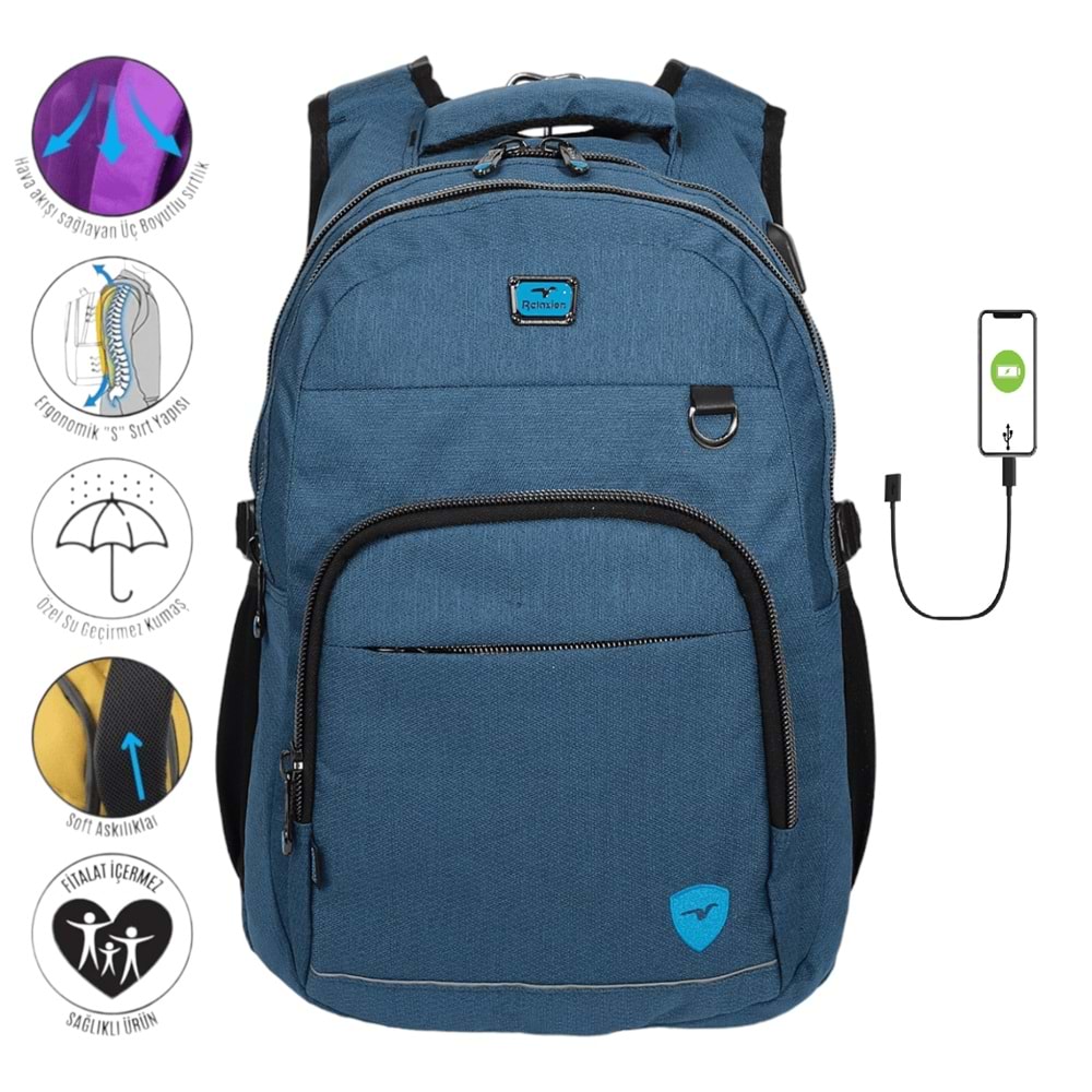 Konfores 1969-2238 Unisex Anatomik Yarasa Sırt Okul Çantası - NKT01969-mavi-TEK EBAT