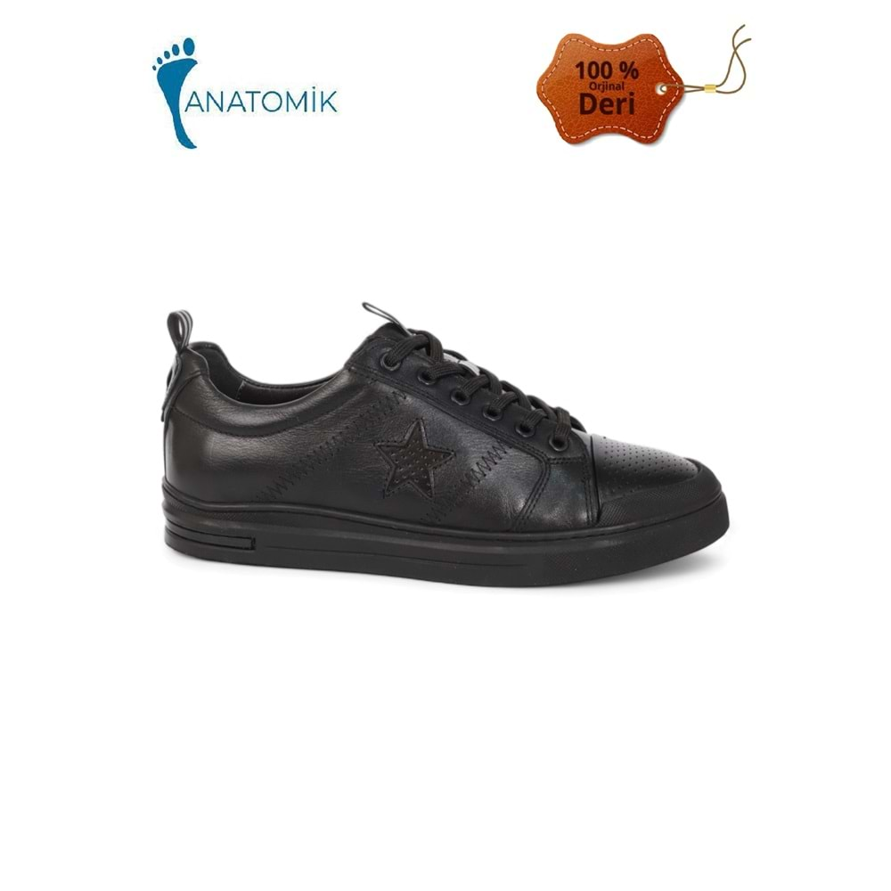 Konfores 1989-573219 Hakiki Deri Anatomik Tabanlı Erkek Sneakers Ayakkabı - NKT01989-siyah-42