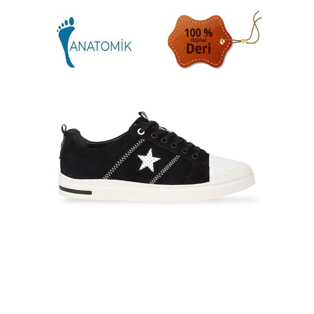 Konfores 1989-573219 Hakiki Deri Anatomik Tabanlı Erkek Sneakers Ayakkabı - NKT01989-Siyah Süet-40