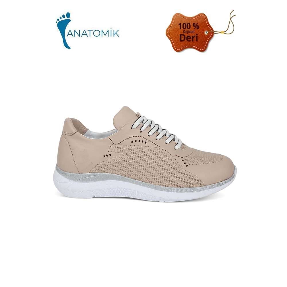 Konfores 2005-273075 Hakiki Deri Anatomik Tabanlı Kadın Sneakers Ayakkabı - NKT02005-BEJ-40